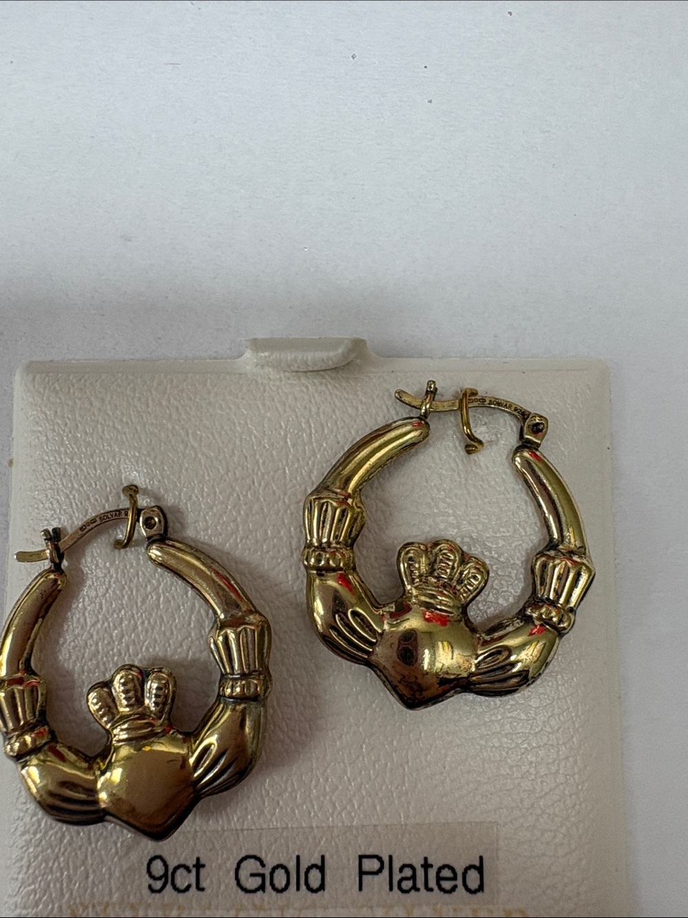 Solvar 9ct Gold Plated Claddagh Hoop Earrings